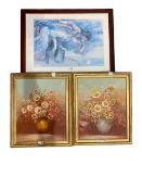Print after Renoir and pair still life oils on canvas (3)