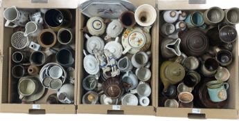 Various pieces of studio pottery including part tea sets