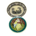 Doulton 'Watteau' pattern meat plate and a hand-painted charger
