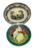 Doulton 'Watteau' pattern meat plate and a hand-painted charger