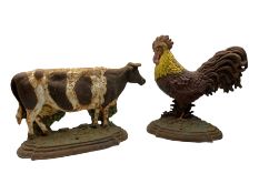 Cast iron Cockerel and Cow doorstops (2)