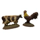 Cast iron Cockerel and Cow doorstops (2)