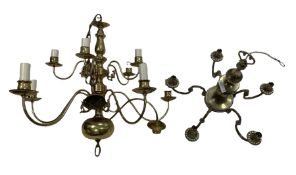 Dutch style brass chandelier and another with reeded branches