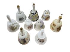 Eight pottery bells and a bell shaped pomander (9)