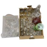 Two boxes of glassware including a vintage glass water set