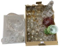 Two boxes of glassware including a vintage glass water set