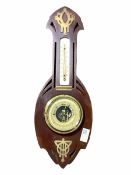 Early 20th century mahogany cased aneroid barometer and thermometer in the Secessionist style