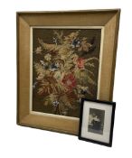 Early 20th century needlework and beaded framed picture circa 1900 by Julia Raven 49cm x 39cm