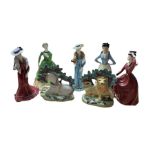 Collection of porcelain figures including Coalport Ladies of Fashion Thoughts