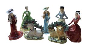 Collection of porcelain figures including Coalport Ladies of Fashion Thoughts