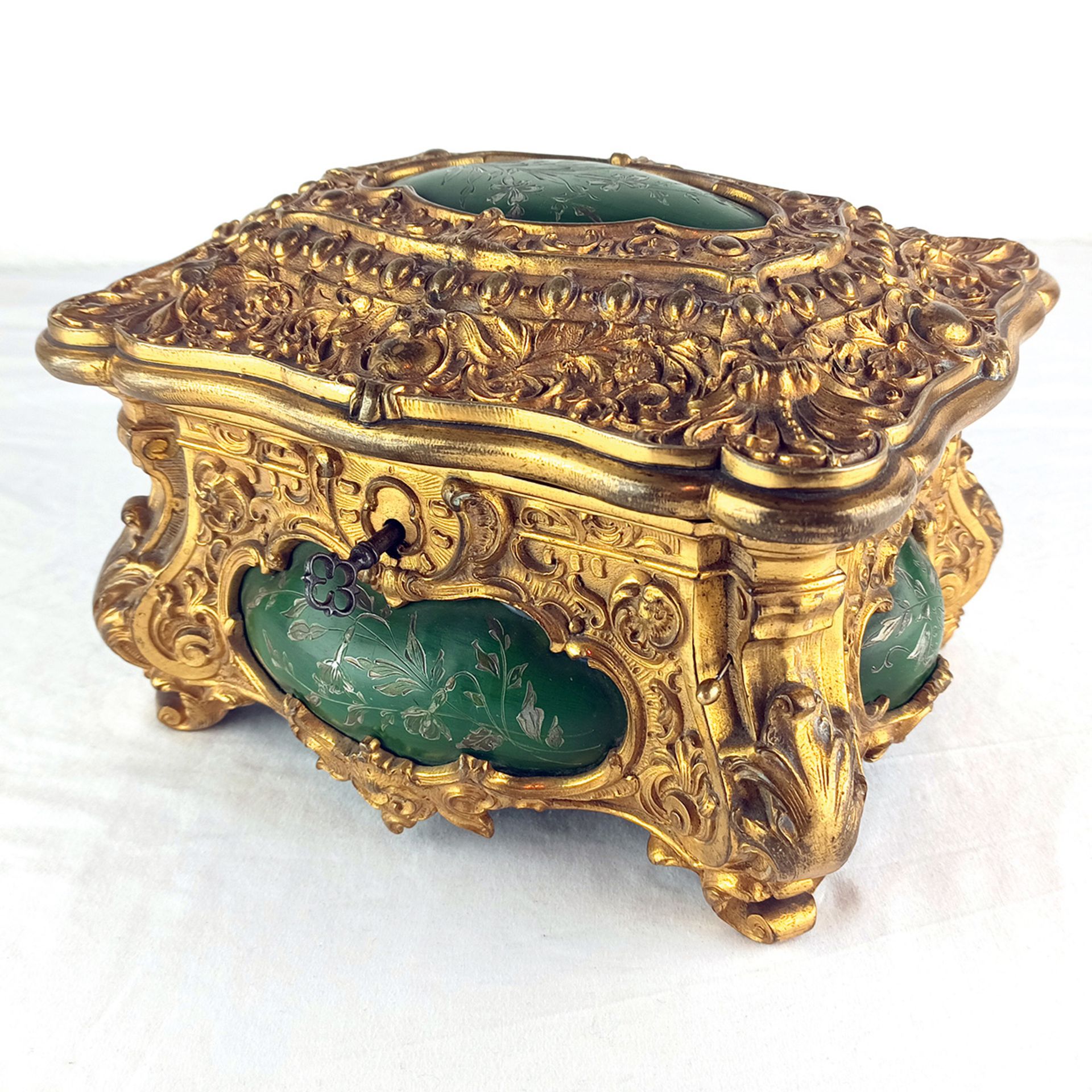 Unusual brass and horn jewellery box with music - Image 2 of 9