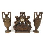 Plaster Reproduction of French 19th Century Fireplace Clock with 2 Vases