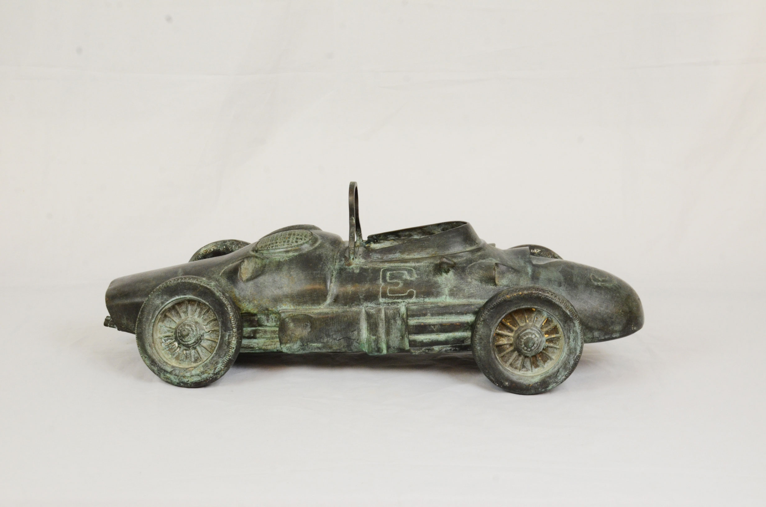 Vintage all brass racing car statue - Image 4 of 5