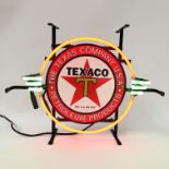 Texaco Enamel Sign Surrounded by Real Neon Lights