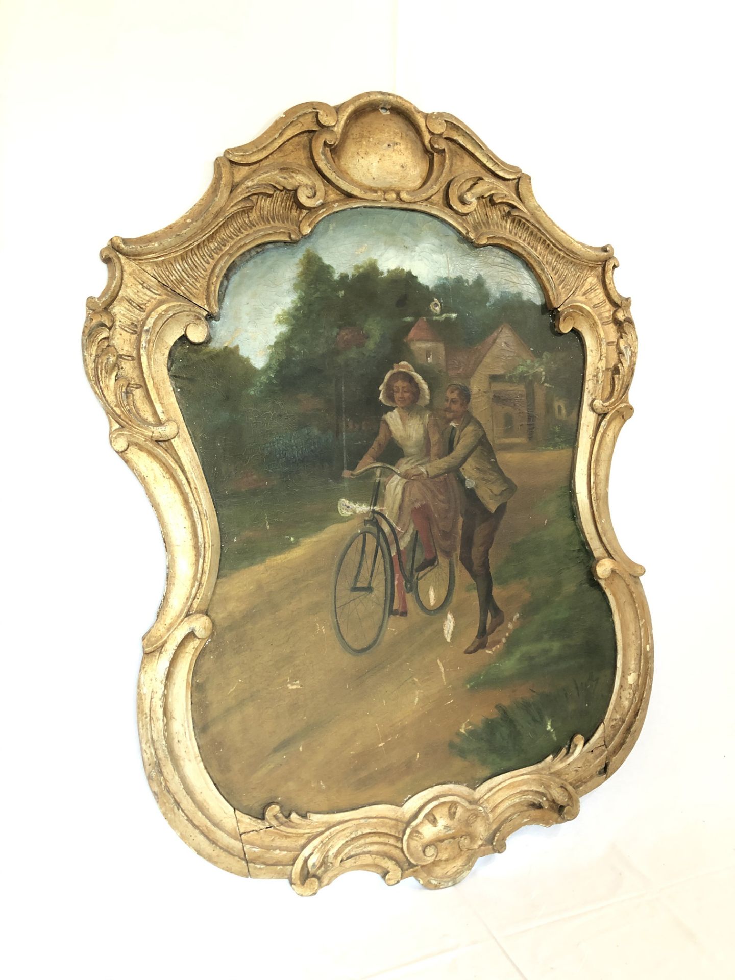 Early 1900s Wooden Fairground Panel with a Painting on Linen - Image 2 of 4