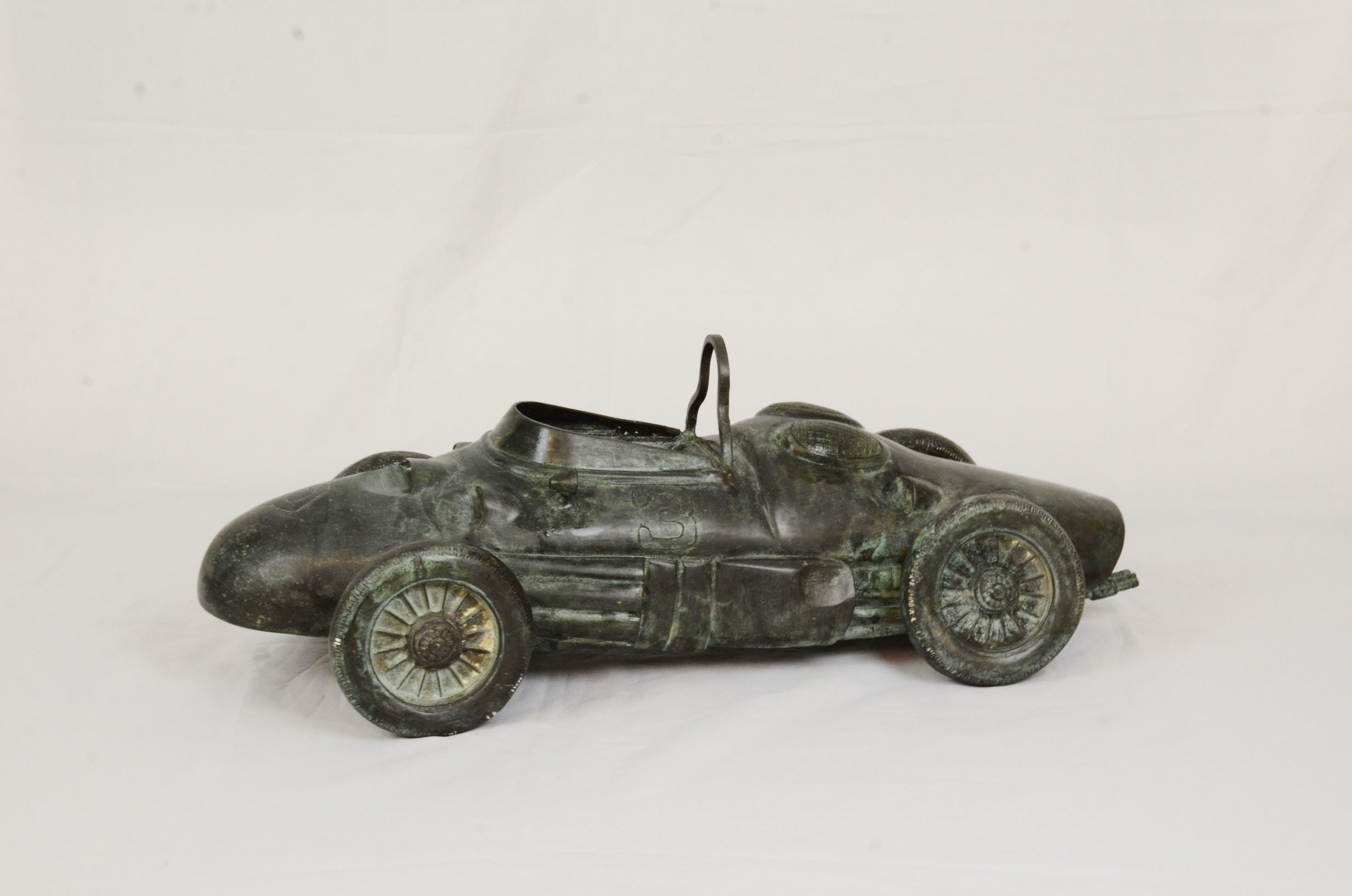 Vintage all brass racing car statue - Image 2 of 5