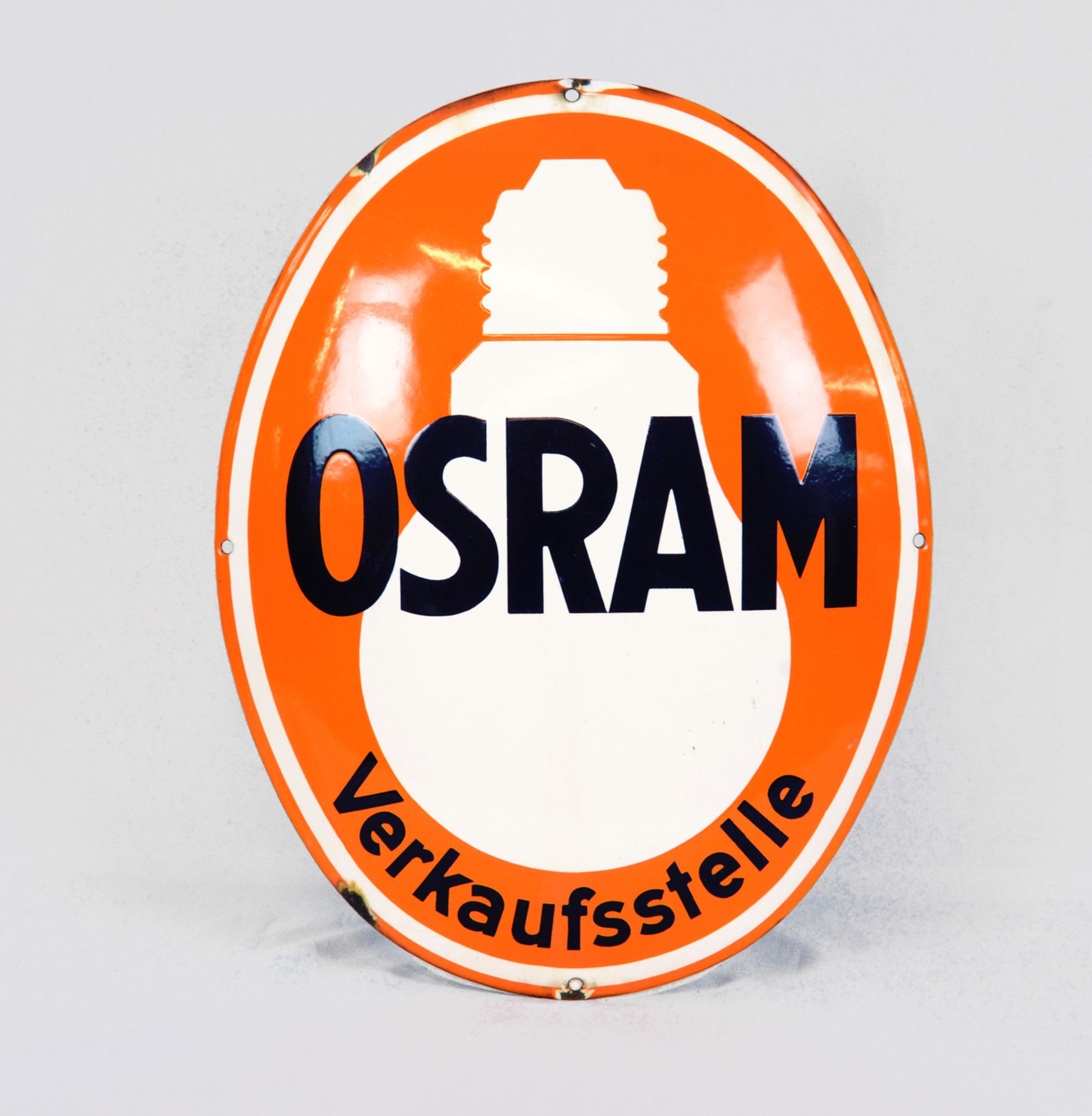 Round, curved enamel sign Osram