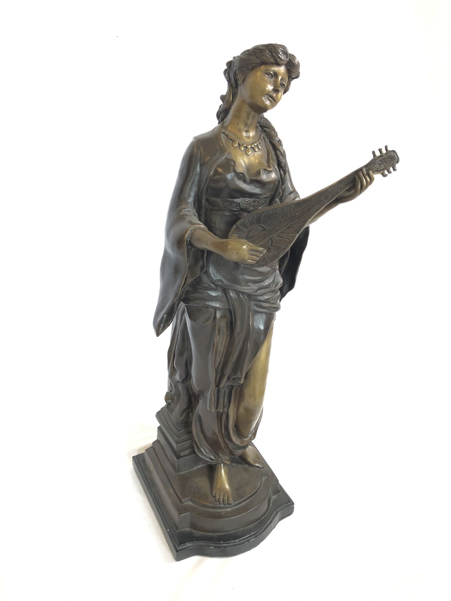 Bronze statue of a woman playing string instrument - Image 2 of 5
