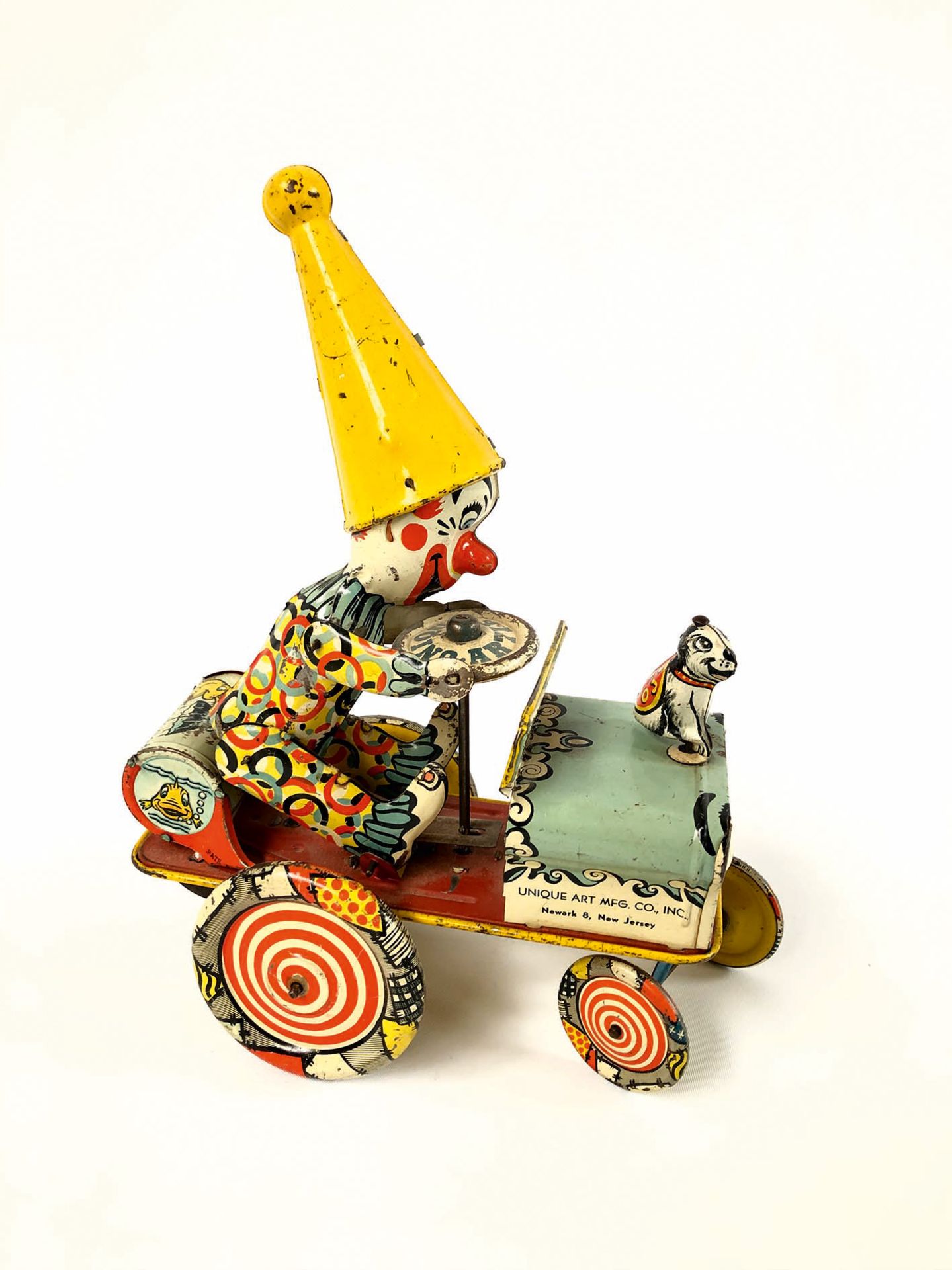 Unique Art Mfg. Co. Tin Clown Cart Toy ca. 1950 - Image 3 of 3
