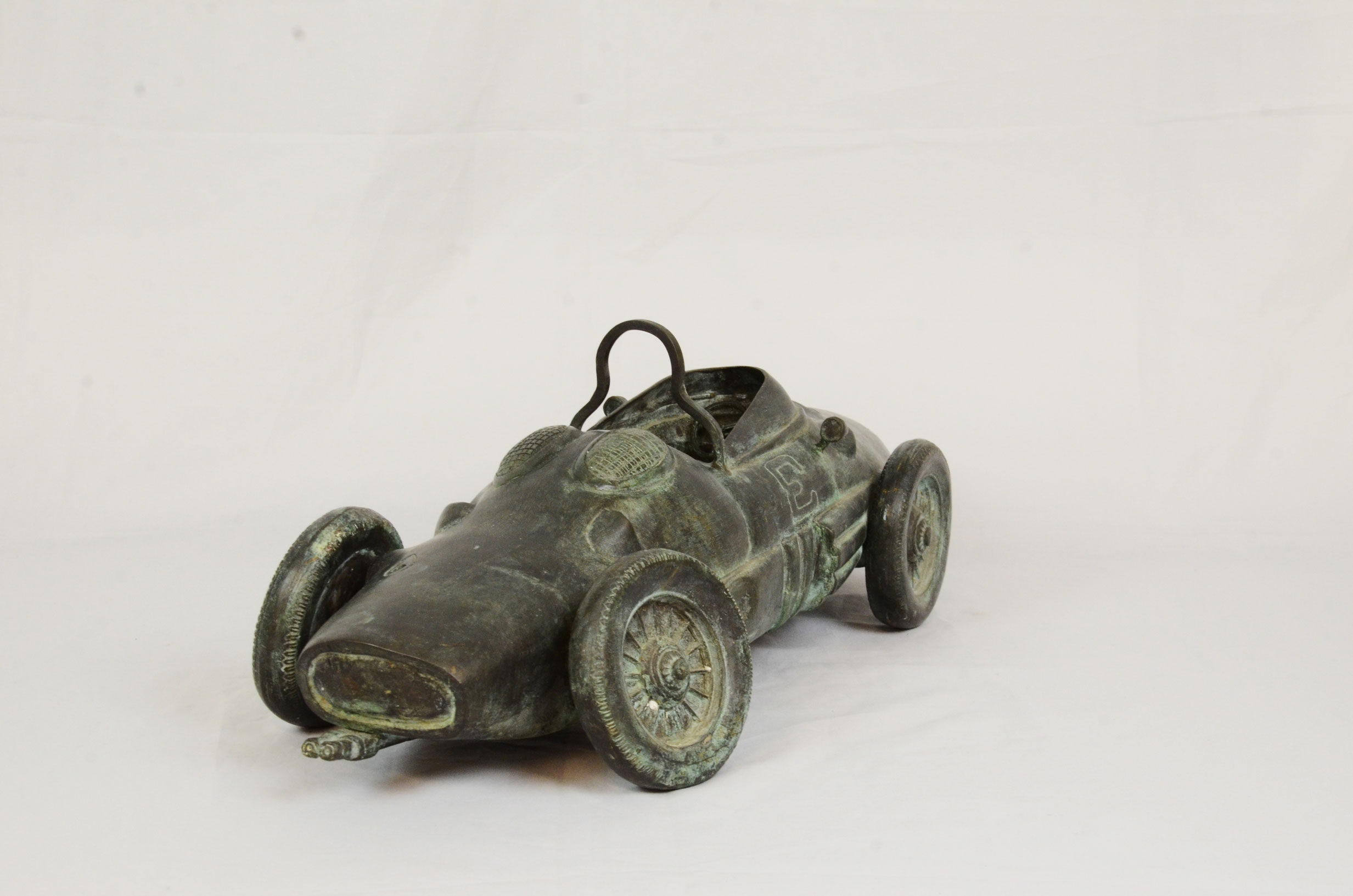 Vintage all brass racing car statue - Image 5 of 5