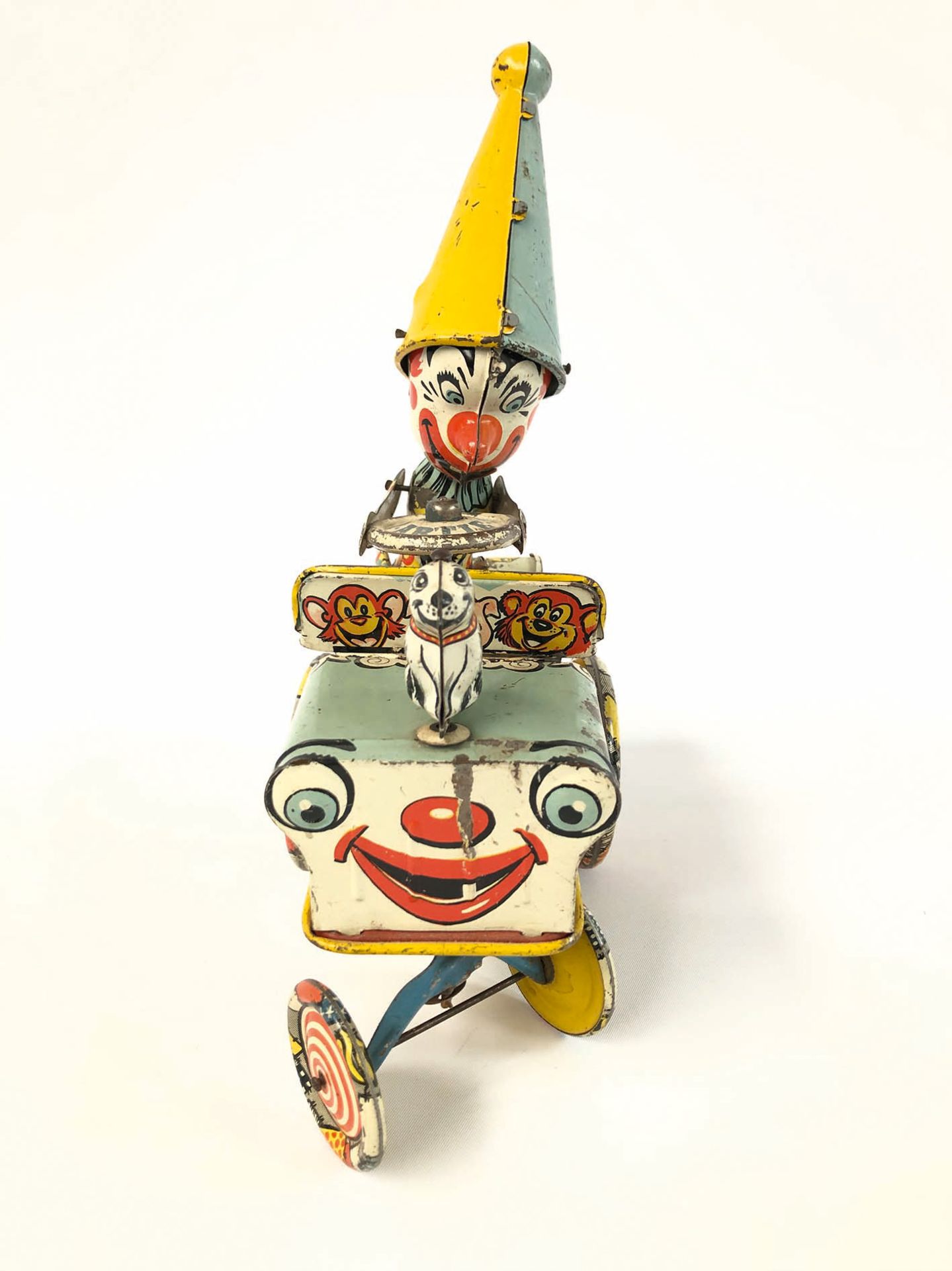 Unique Art Mfg. Co. Tin Clown Cart Toy ca. 1950 - Bild 2 aus 3