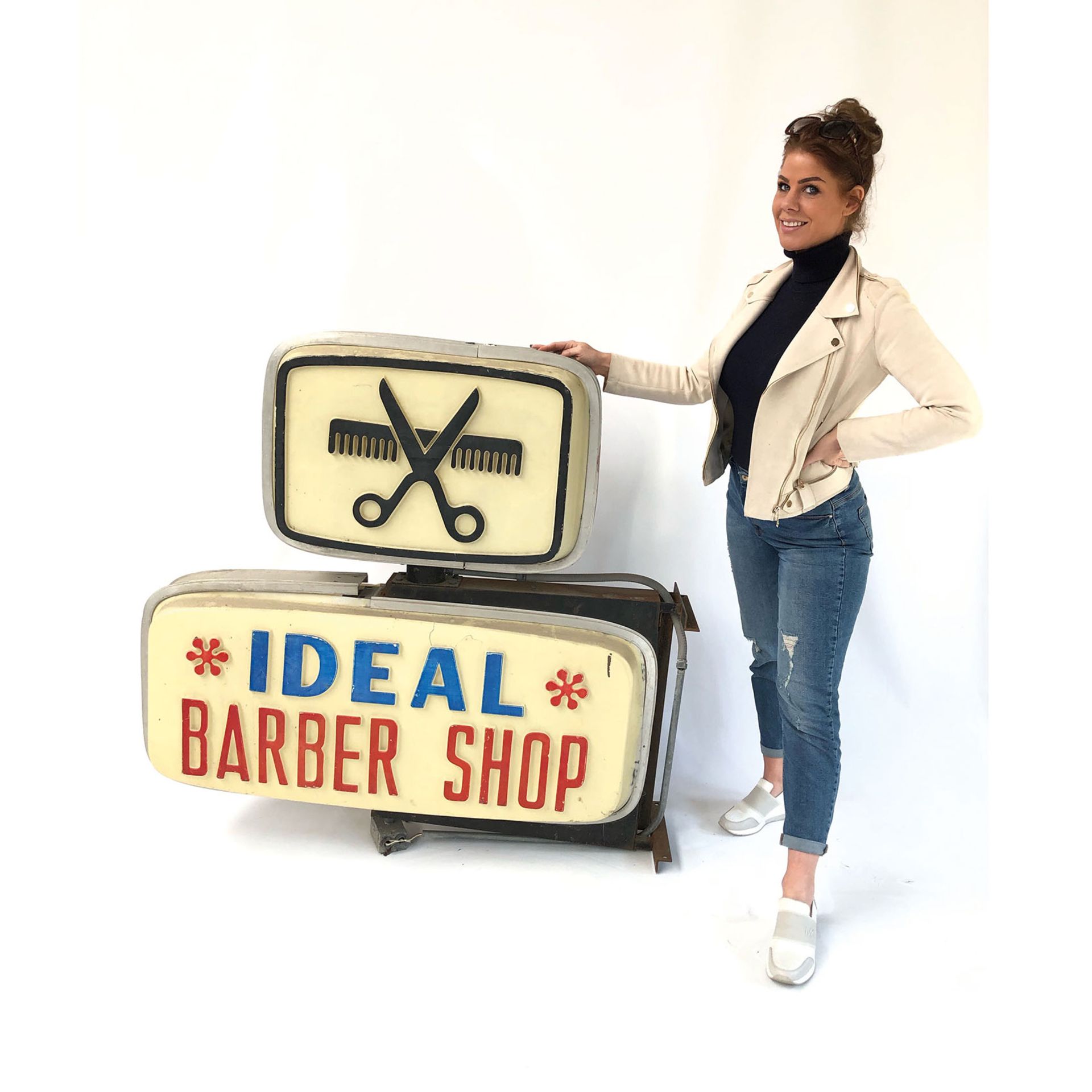 Unrestored Two-Sided Ideal Barber Shop Light Box Sign 