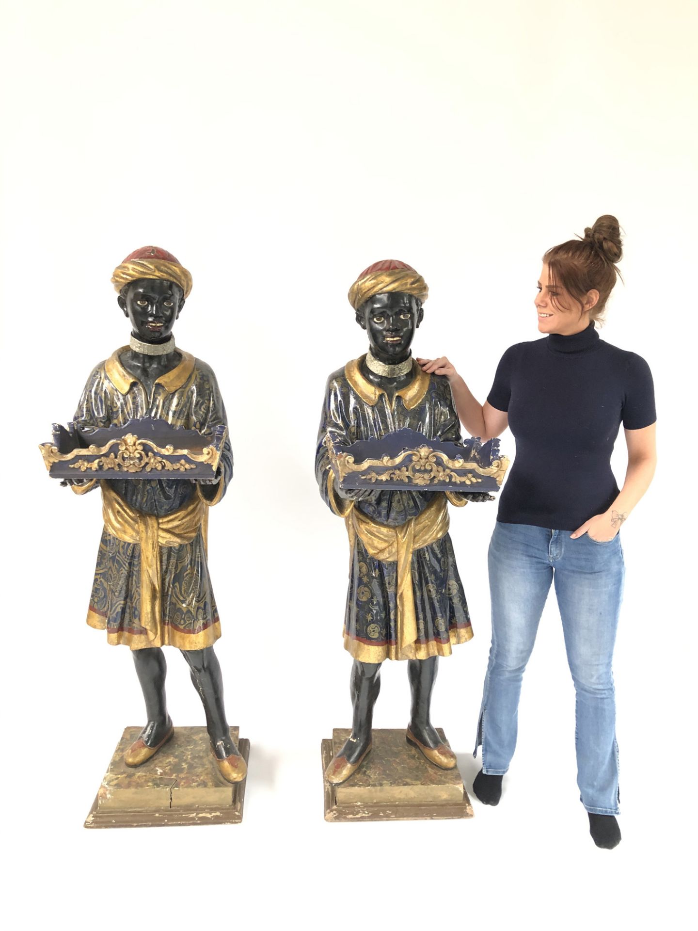 Set of 2 Antique Black Servant Statues ca. 1850 - Image 2 of 5