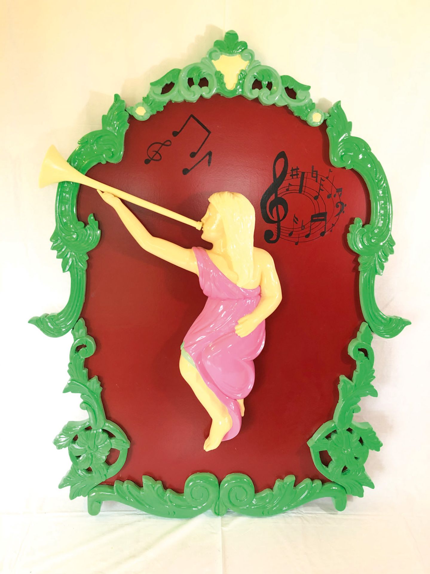 Wooden fairground panel - girl playing wind instrument - Image 2 of 4
