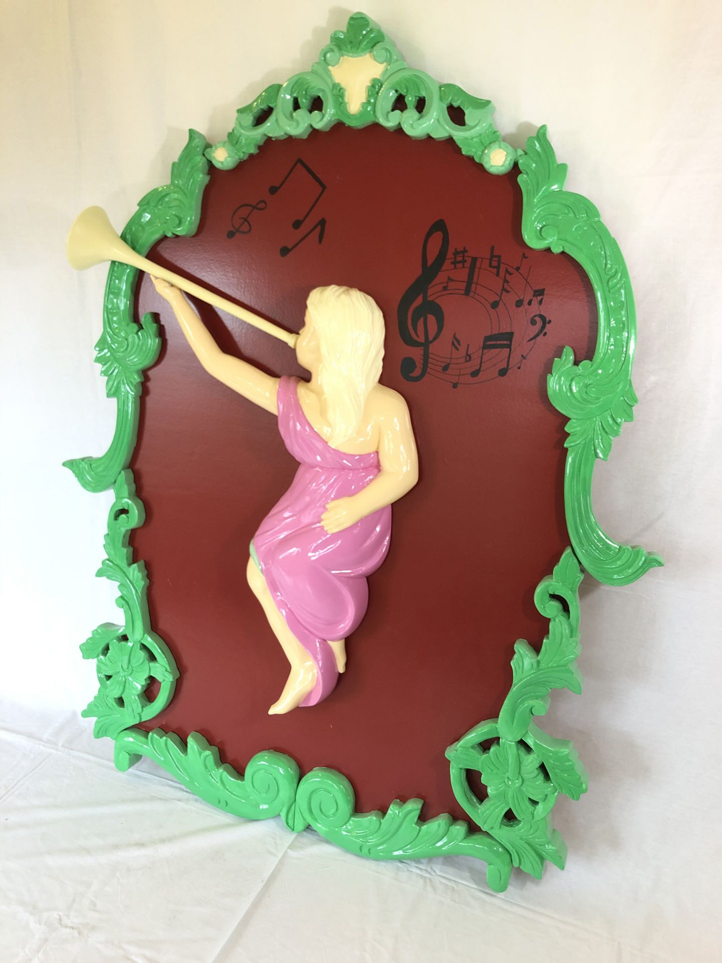 Wooden fairground panel - girl playing wind instrument - Image 4 of 4