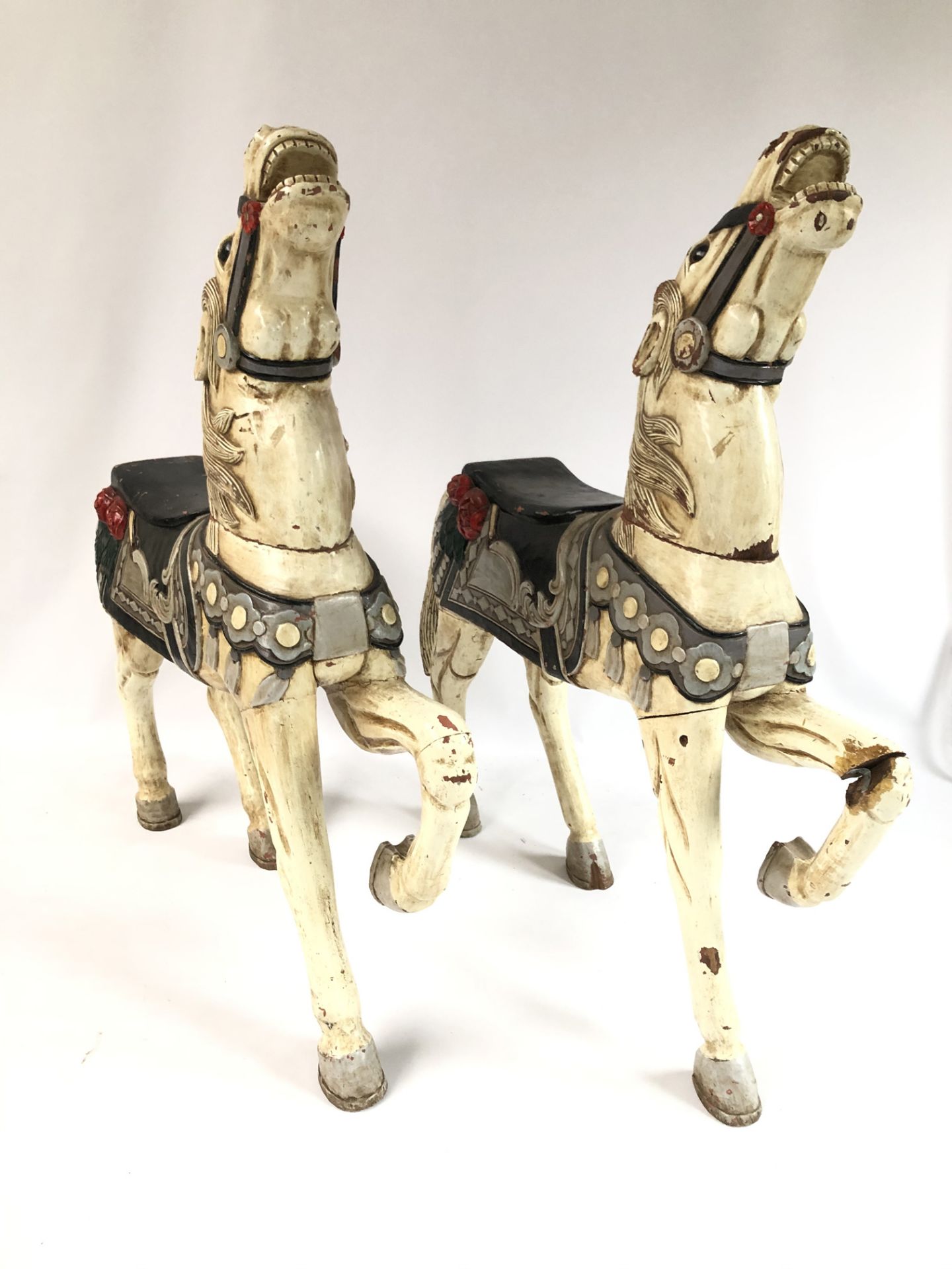 Two Reproduction Wooden Carousel Horses