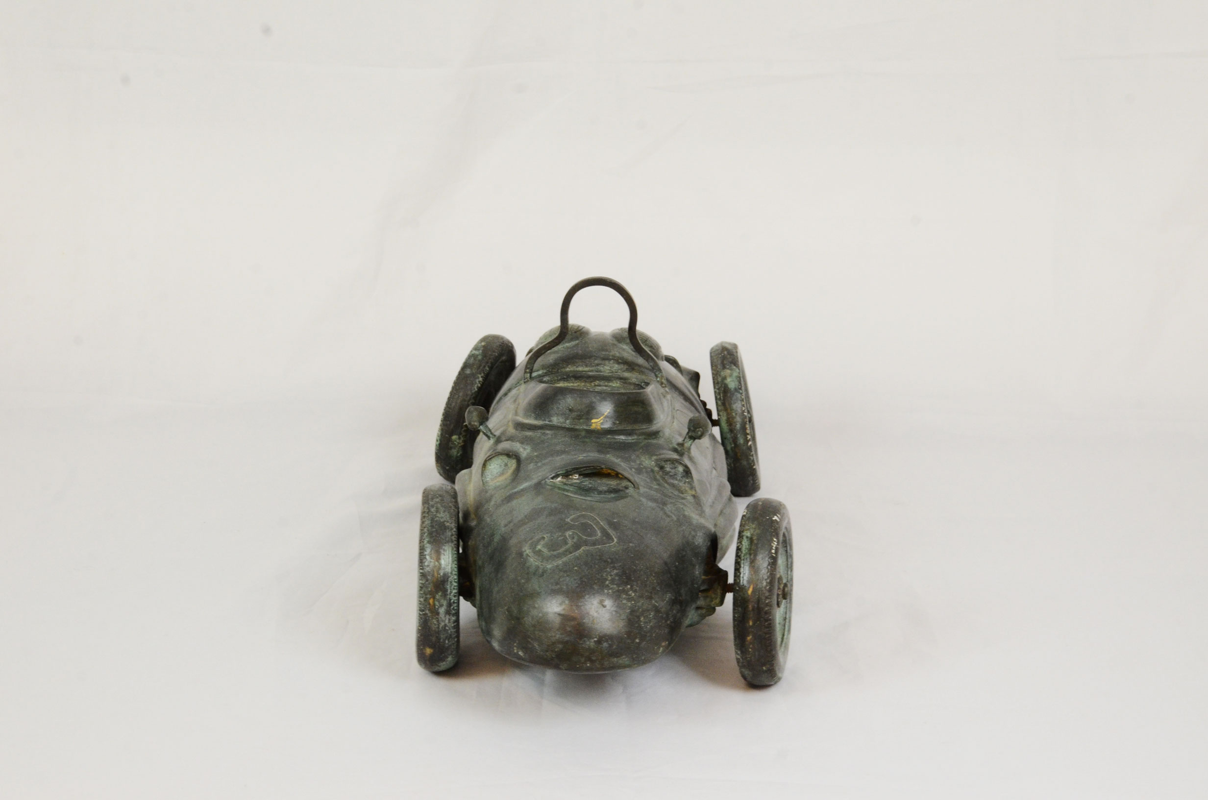 Vintage all brass racing car statue - Image 3 of 5
