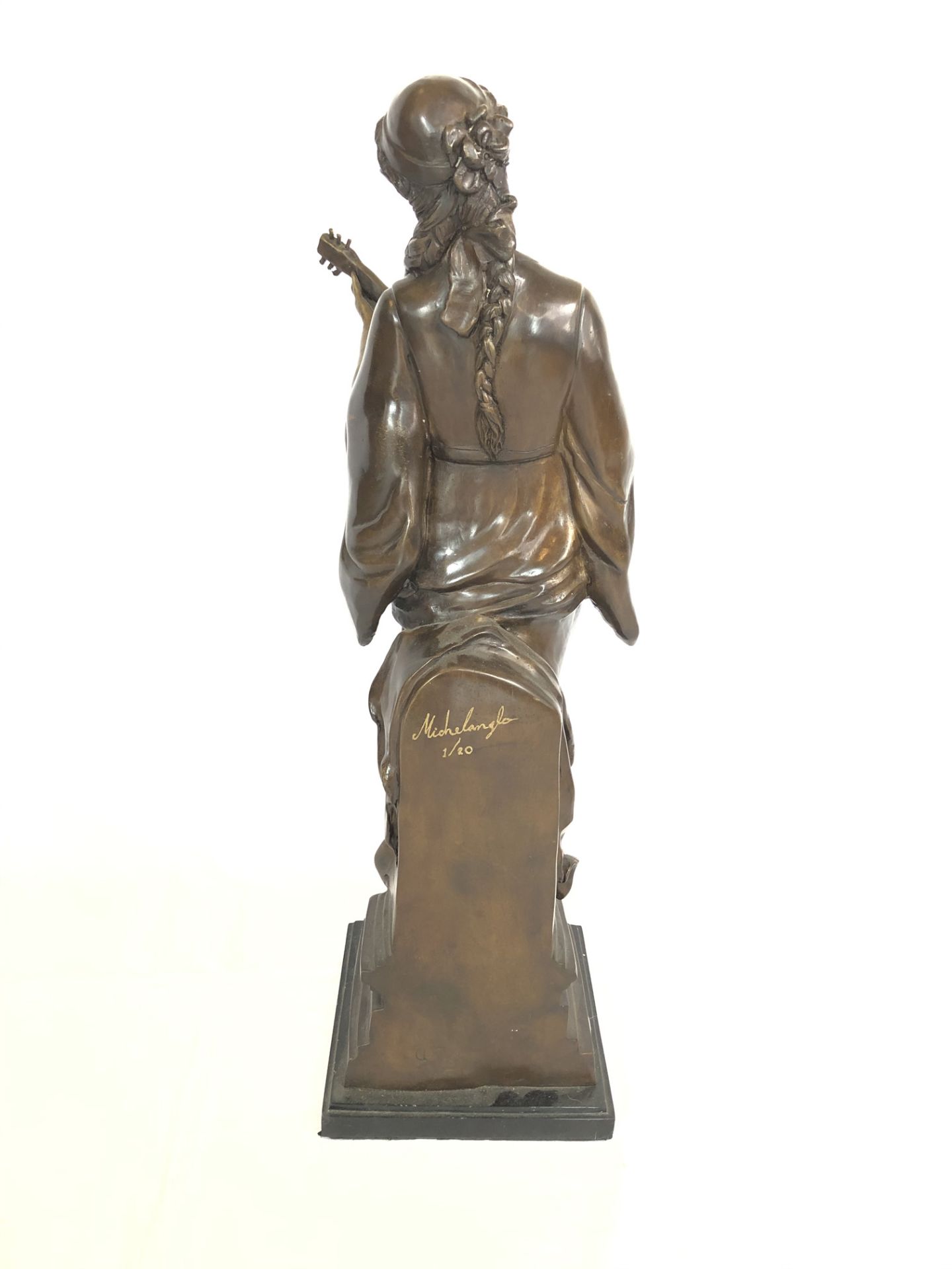 Bronze statue of a woman playing string instrument - Image 3 of 5