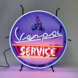 Vespa Service Neon Sign with Backplate 65 cm Diameter