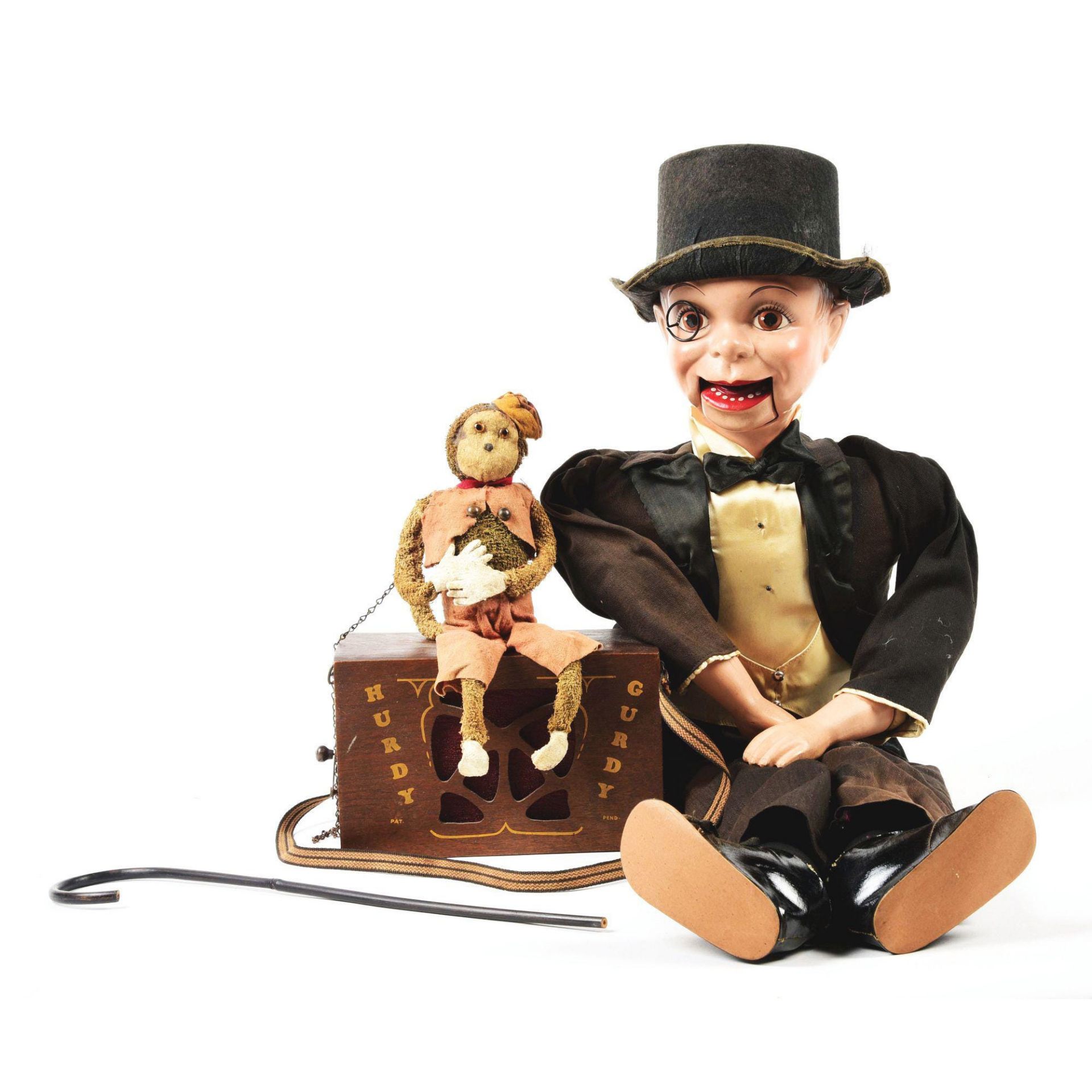 Lot of 2: Ventriloquist Dummy & Hurdy Gurdy with Monkey - Bild 2 aus 4