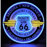 US Route 66 & 8 States Neon Sign with Backplate