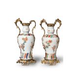 A Good Pair of Ormolu Mounted Famille-Verte 'Floral' Baluster Vases, Kangxi Period, Qing Dynasty
