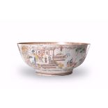 A Large Famille Rose 'Figure' Punch Bowl, Qianlong Period D: 38.6cm, H: 16.6cm decorated with