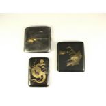 A Set of Komai Type Cigarette Cases, Taisho Period fuji: L: 8.8 W: 8.5, H: 0.8cm L:9.1 W: 8.2, H: