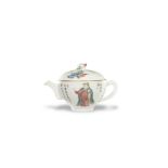 A Famille Rose 'Figure' Teapot and Cover, Daoguang Mark, c.1900 W: 16.9cm, H: 10.4cm decorated with