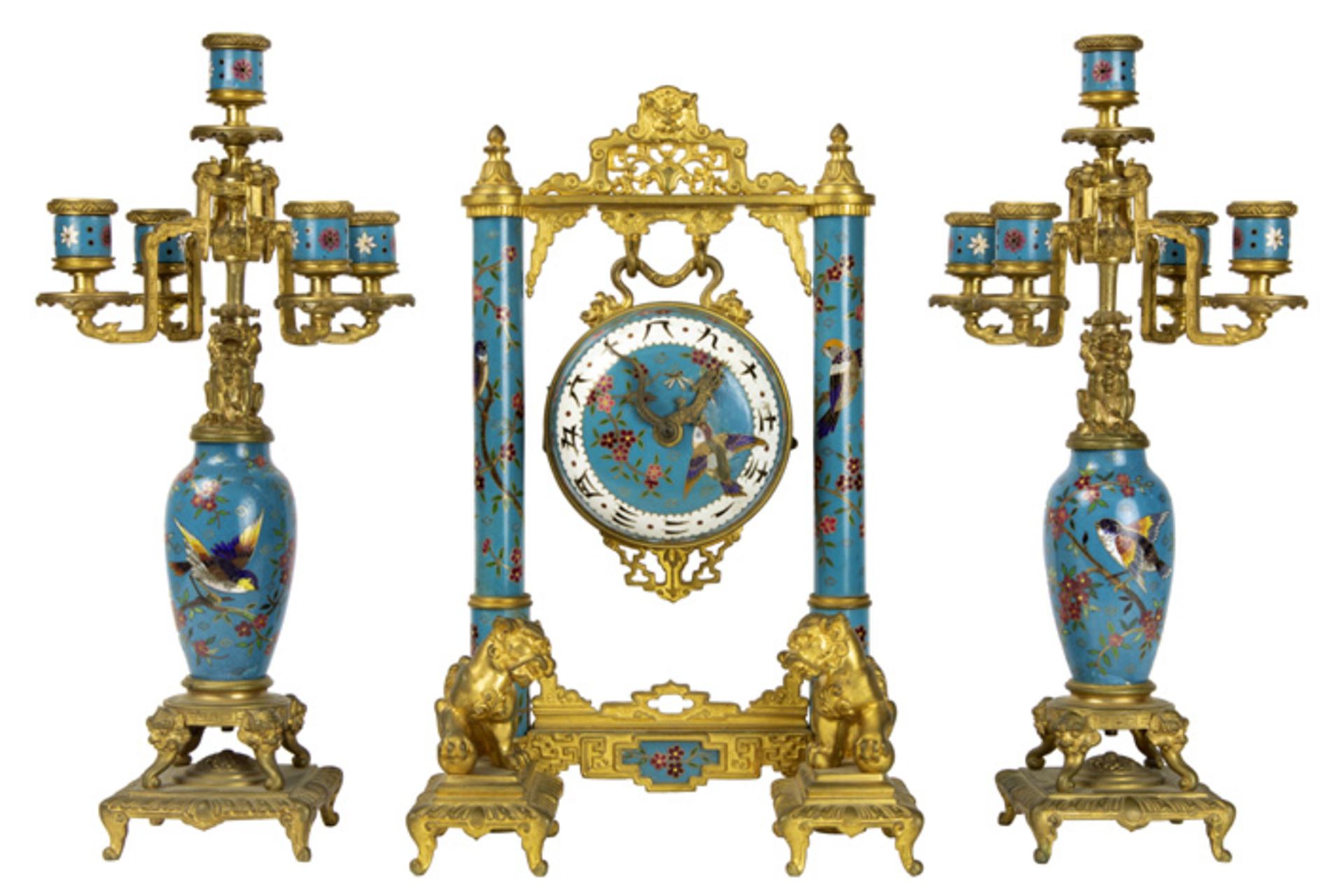 19th Cent. French Napoleon III "Edouard Lièvre" Japanese style garniture by "L'Escalier de Cristal -