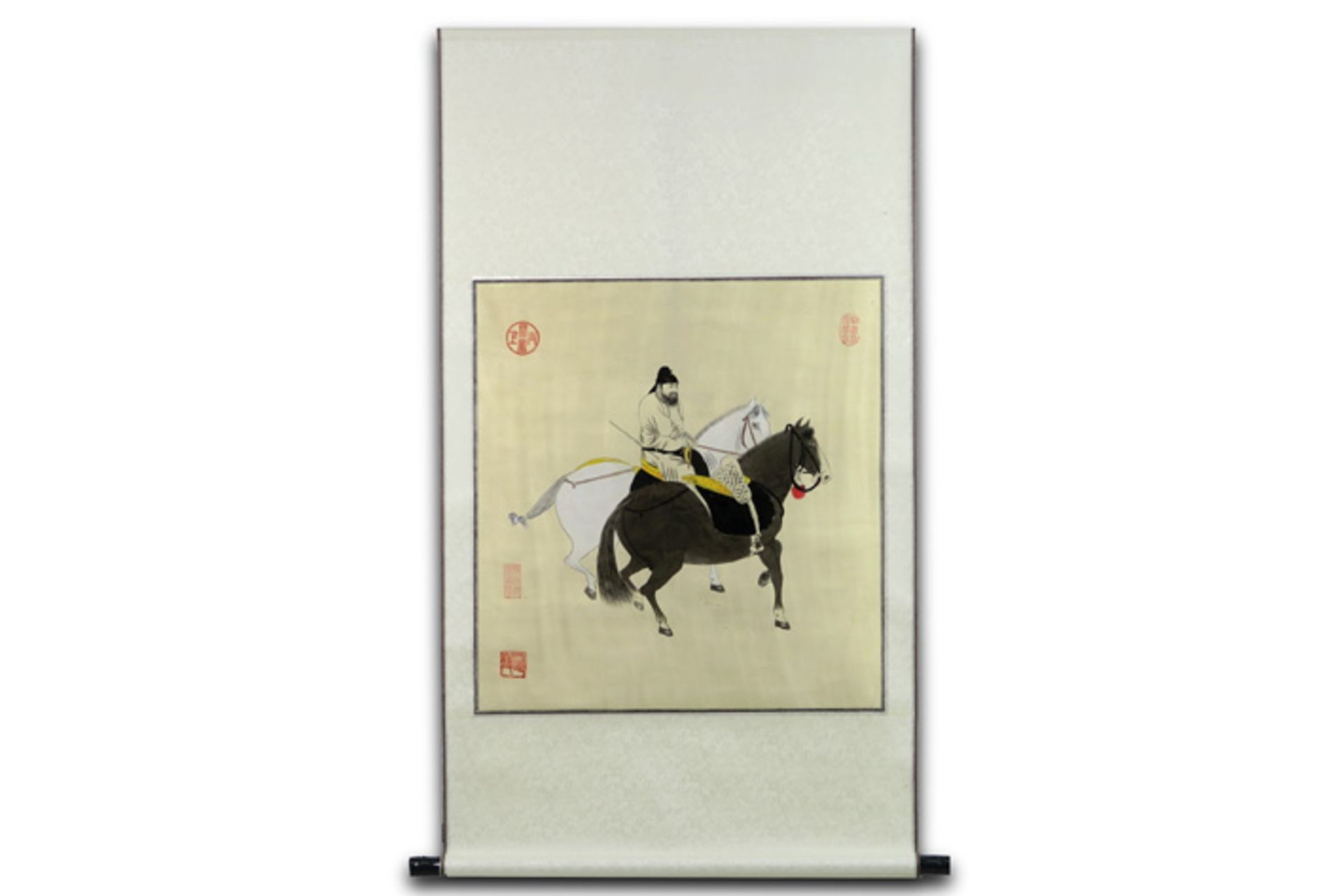 Chinese scroll with painting - with stamps Chinese scroll - schildering : "Zwart en wit paard met