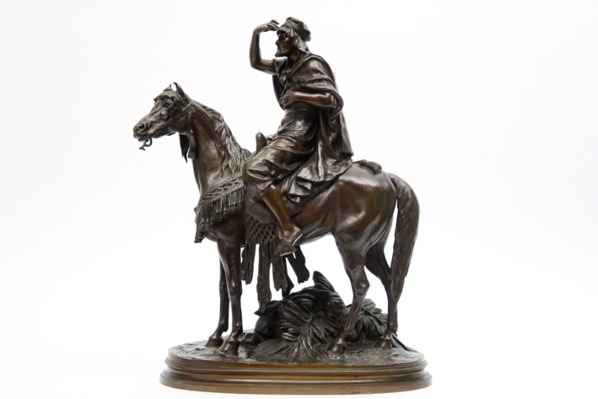 antique French orientalistic style "Arab on horse" sculpture in bronze - signed PAUTROT FERDINAND (