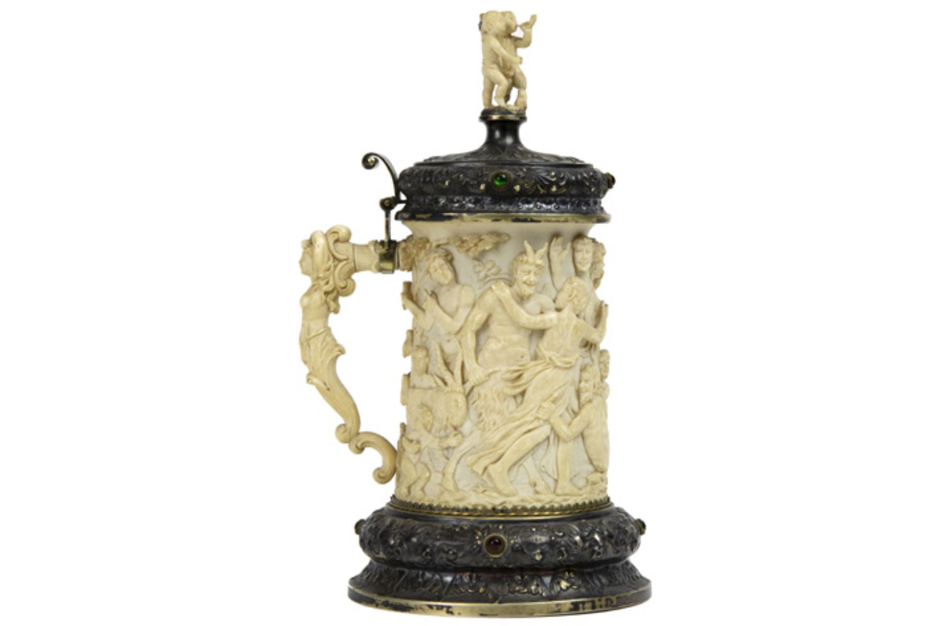 good antique German Renaissance style goblet in ivory and silver - the corpus has a frieze with