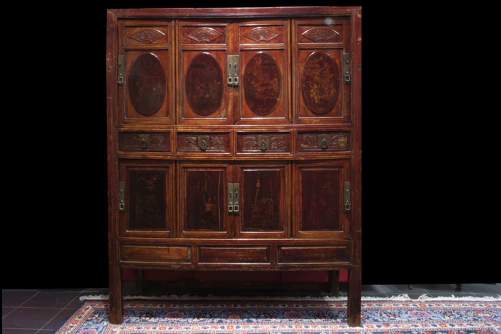 18th/19th Cent. Chinese Qing dynasty cabinet with four drawers and with eight doors, each with