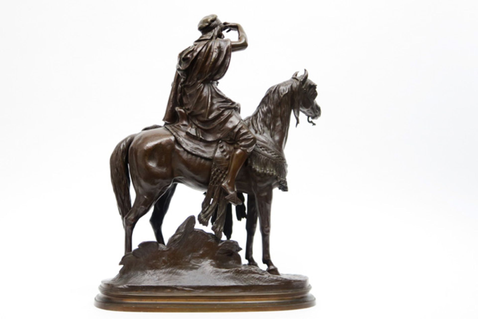 antique French orientalistic style "Arab on horse" sculpture in bronze - signed PAUTROT FERDINAND ( - Bild 2 aus 3