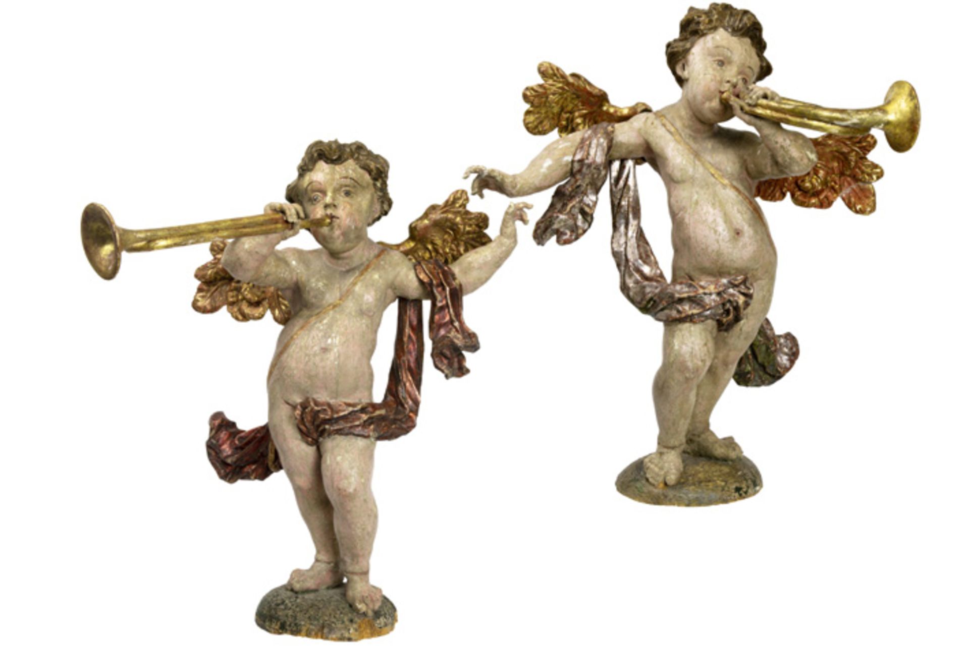 pair of 17th Cent. European baroque style sculptures in polychromed wood and with a quite rare