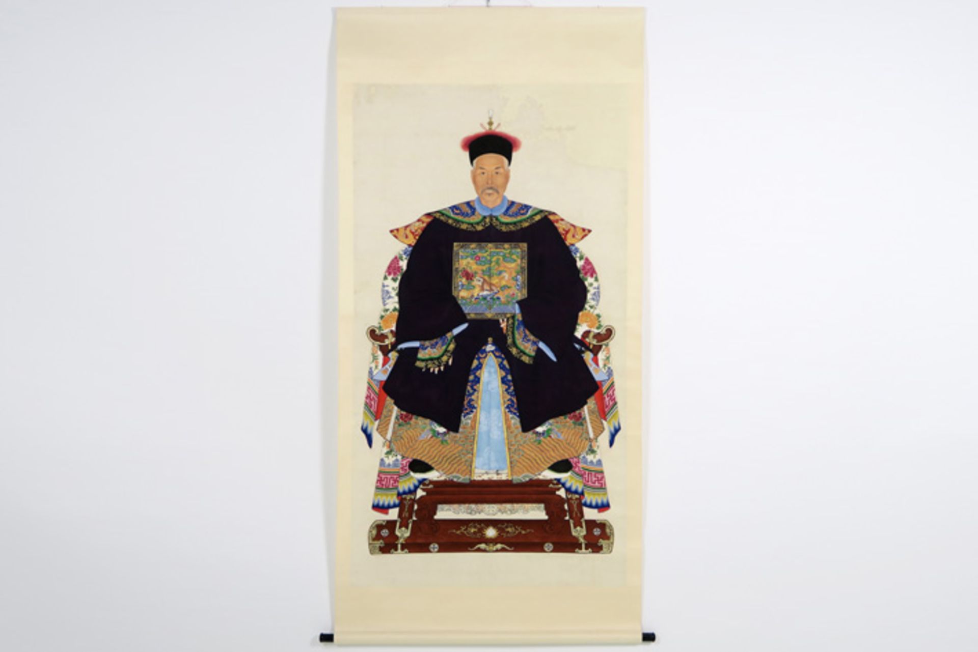 pendant of two Chinese "ancestral portraits" paintings on scroll Pendant Chinese schilderingen (op - Image 3 of 6