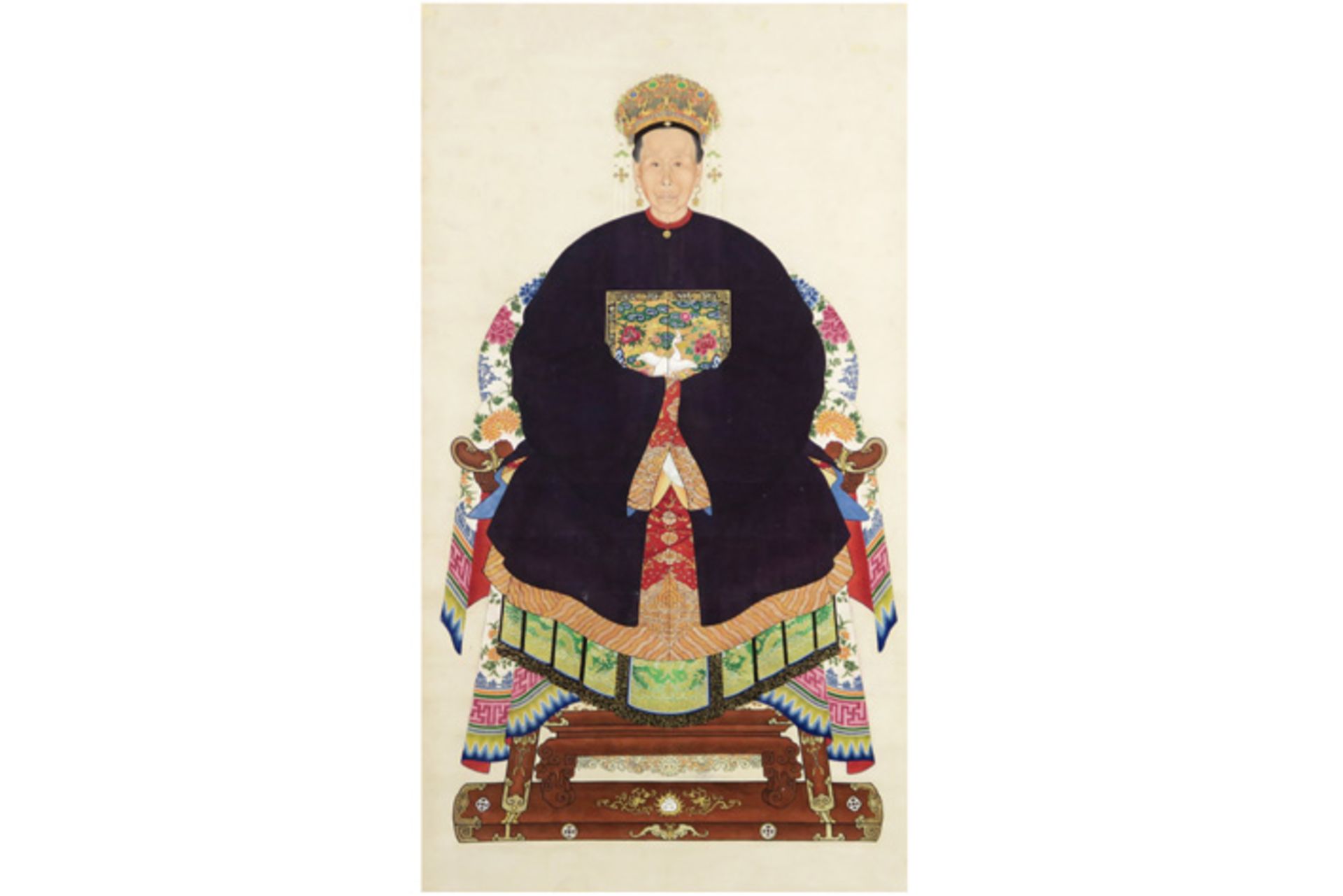 pendant of two Chinese "ancestral portraits" paintings on scroll Pendant Chinese schilderingen (op - Image 6 of 6