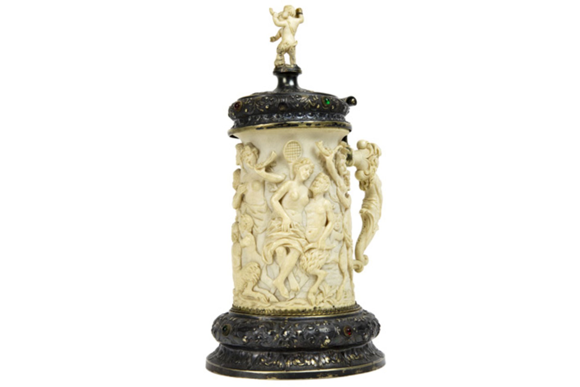 good antique German Renaissance style goblet in ivory and silver - the corpus has a frieze with - Image 3 of 6