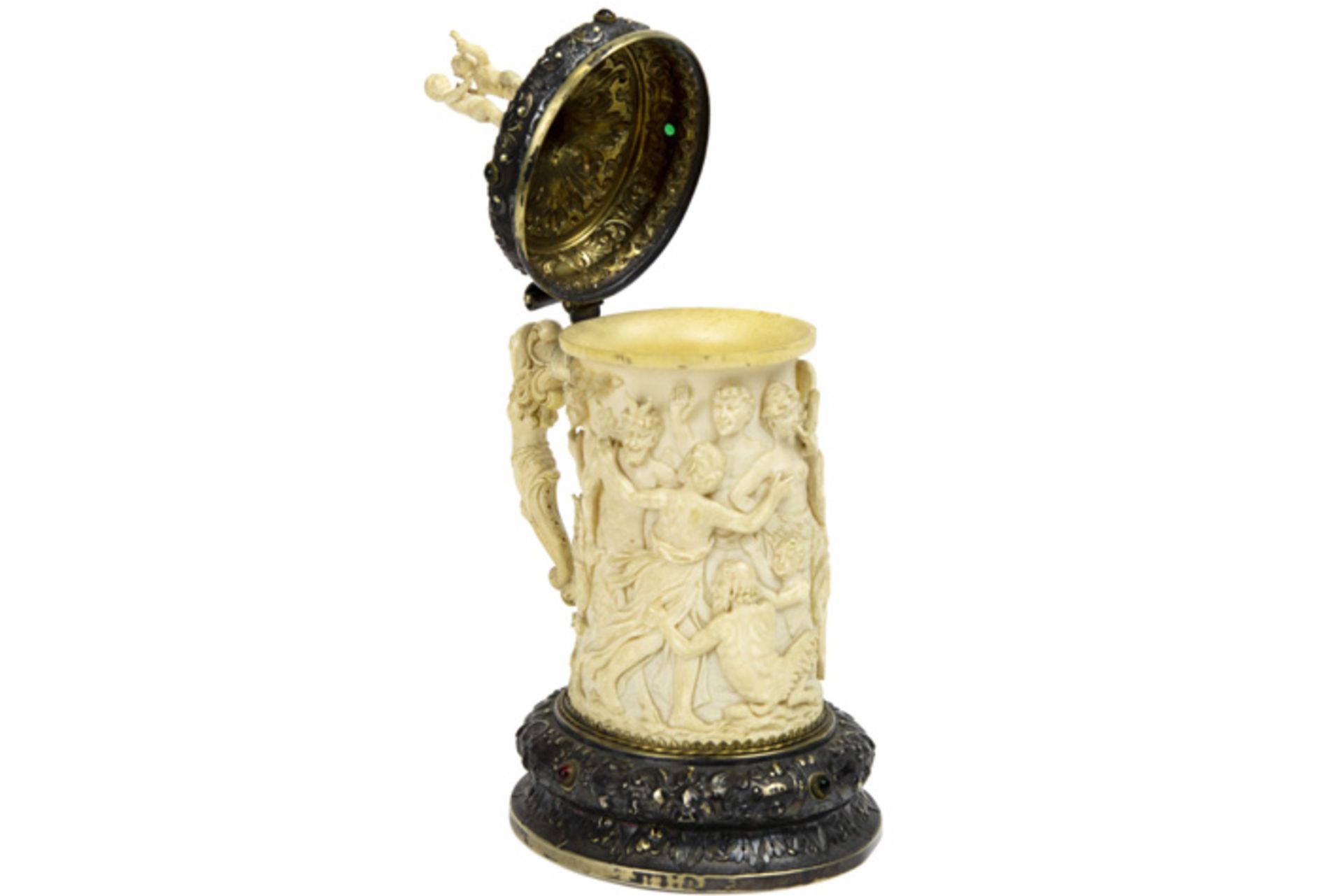 good antique German Renaissance style goblet in ivory and silver - the corpus has a frieze with - Bild 5 aus 6